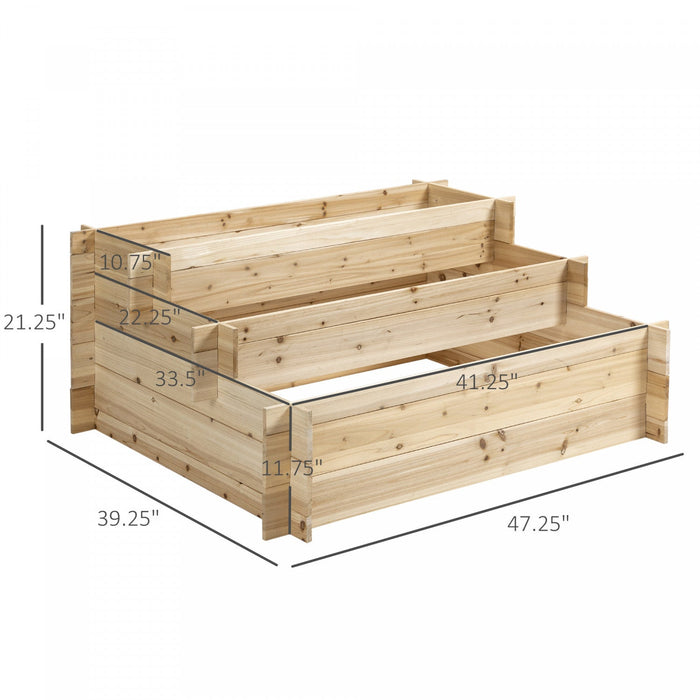 Outsunny 3-tier Wood Raised Garden Bed, Elevated Planting Box, Outdoor Vegetable Flower Container, H