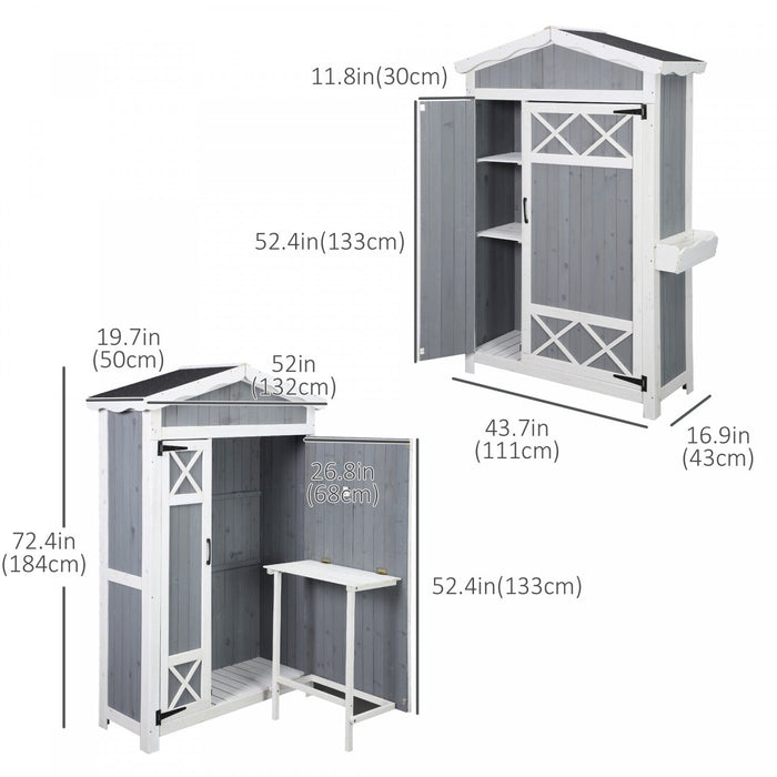 Outsunny 52'' X 20'' Wooden Garden Shed With Foldable Workstation And Flower Stand, Outdoor Tool Sto