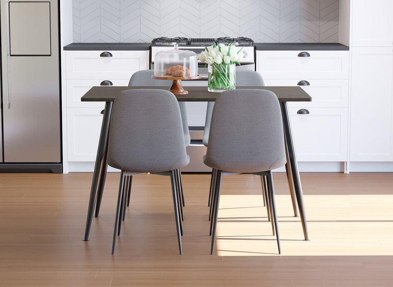 Dining Chair With Grey Fabric Seat And Sturdy Black Metal Base 