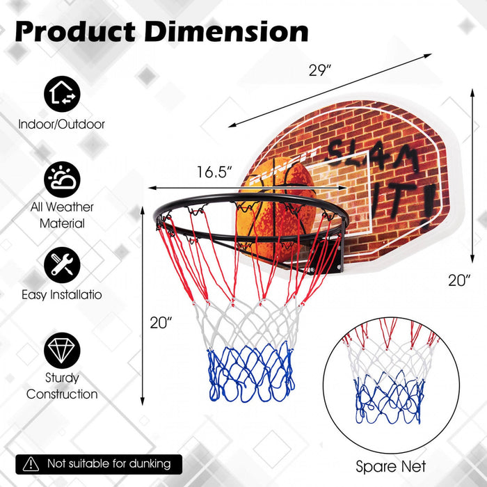 Costway Wall Mounted Fan Backboard With 2 Nets Basketball Hoop And Rim Outdoor Indoor Sports
