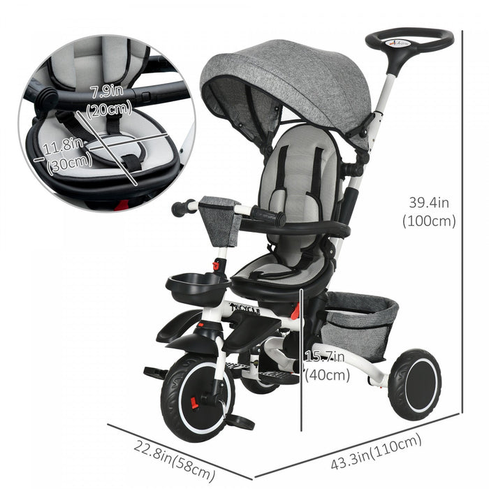 Aosom 6-in-1 Toddler Tricycle, Kids Trike With Rotatable Seat, Adjustable Push Handle, Safety Harnes