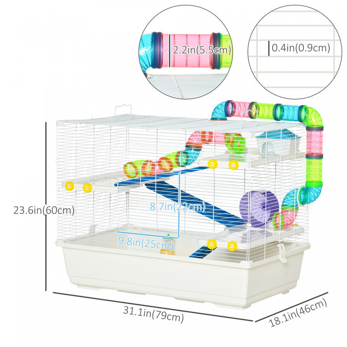 Pawhut 31\" Large Hamster Cage, Small Animal House, Multi-storey Gerbil Haven, Tunnel Tube System, Wi