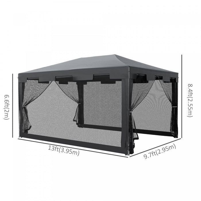 Outsunny 10x13ft Outdoor Gazebo Canopy, Garden Party Tent Patio Sun Shade Shelter Wedding Tent With 
