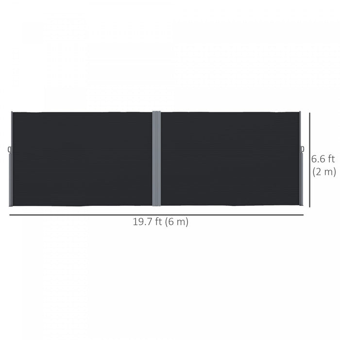 Outsunny Retractable Double Side Awning, Outdoor Privacy Screen, Black