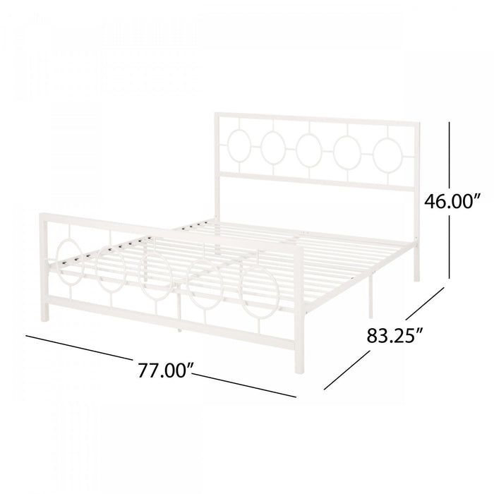 Robert Metal Construction Bed Frame With Circular Design Headboard And Footboard,king Size,white King Bed 