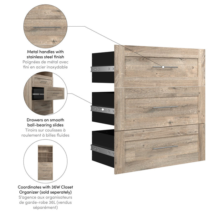 Bestar Pur 3 Drawer Set for 36 W Closet Organizer - Rustic Brown