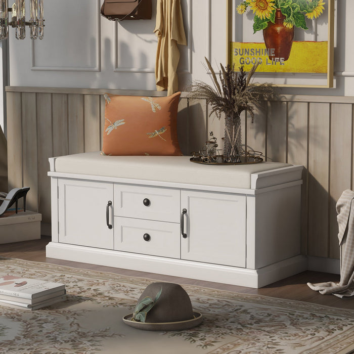 Boyce Solid Wood Storage Bench With 4-door Shoe Cabinet With Cushion - White 