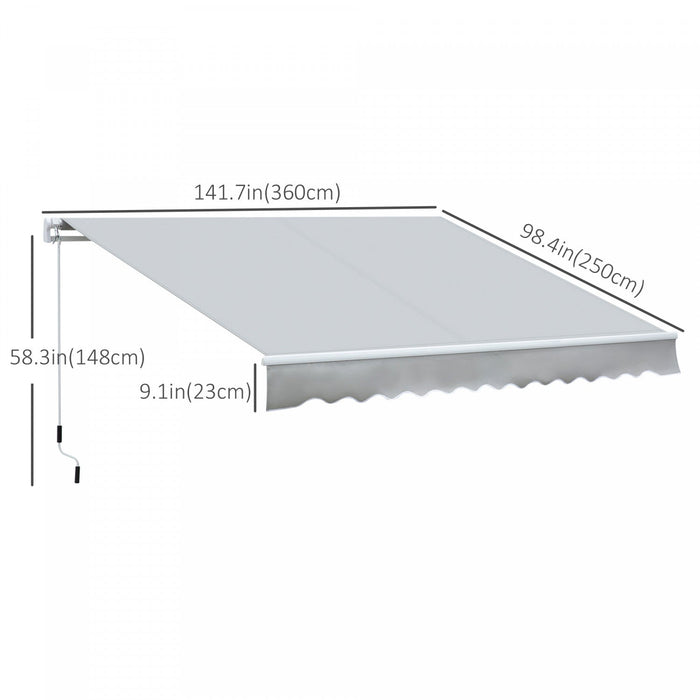 Outsunny 12' X 8' Retractable Awning Patio Awnings Sun Shade Shelter With Manual Crank Handle, Uv & 