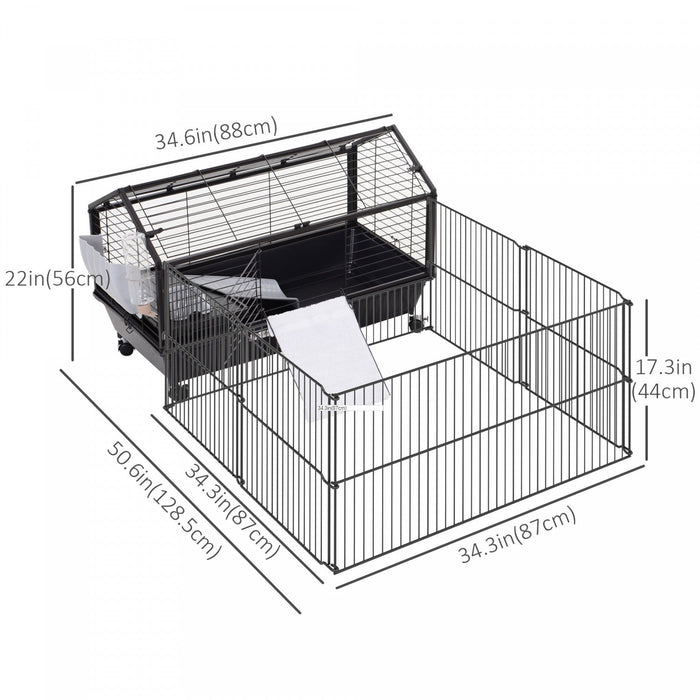 Pawhut Metal Small Rabbit Hutch Cage Main House Guinea Pig Hutch Small Animal Shed W/ Wheels And Bra