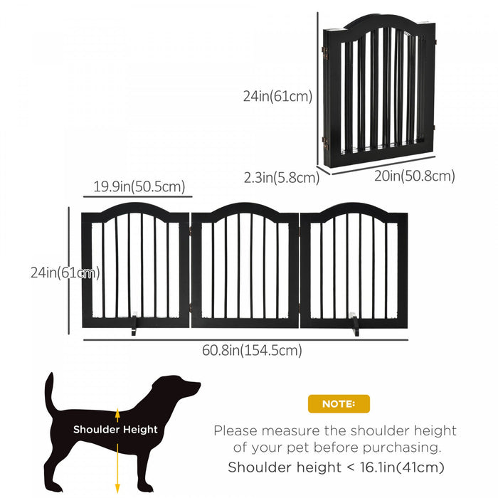 Pawhut Freestanding Pet Gate For Dogs 24\" Tall Foldable Dog Gates Indoor Wooden Barrier 3 Panels Wit