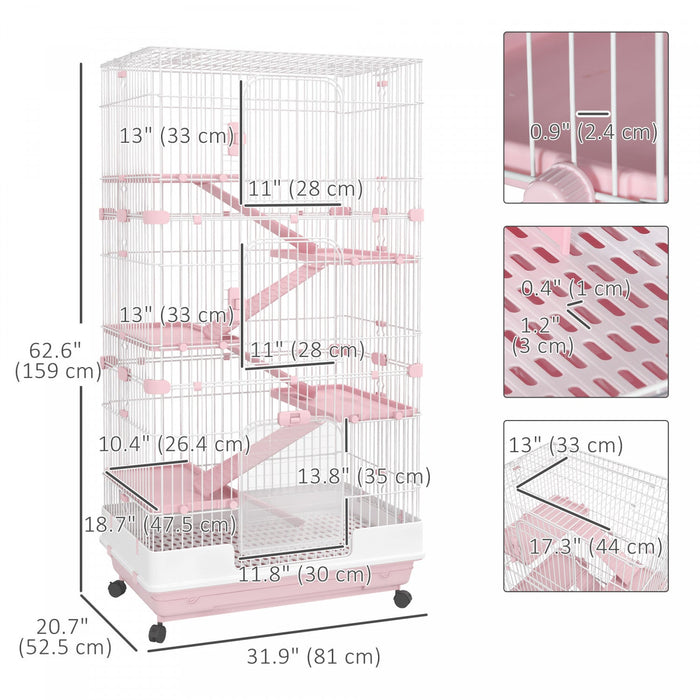 Pawhut 63\"h 6-level Small Animal Cage Rabbit Hutch With Universal Lockable Wheels, Slide-out Tray Fo