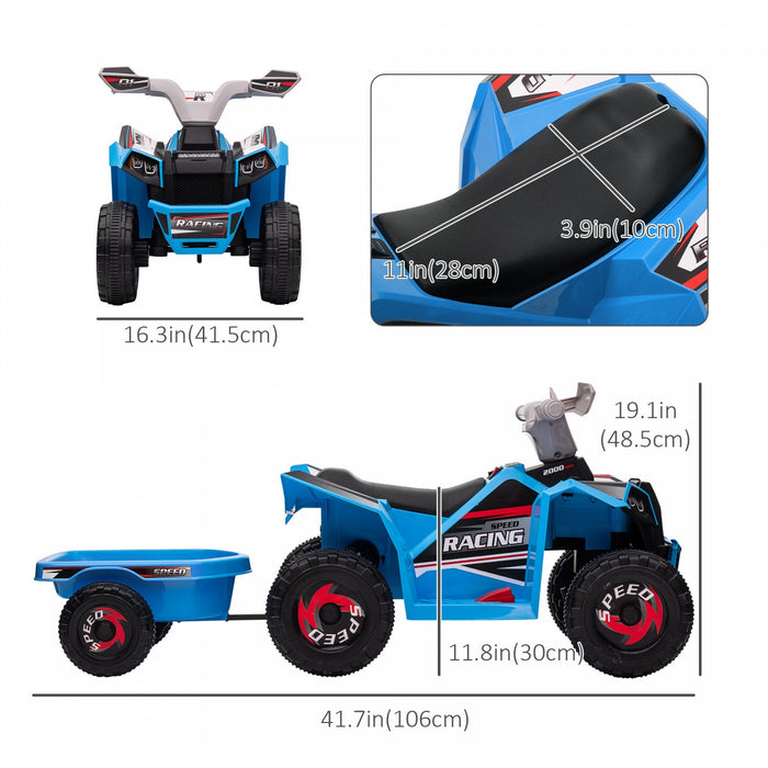 Aosom 6v Kids Atv Quad, Battery Powered Ride-On Electric Vehicle For Kids With Back Trailer, Wear-re