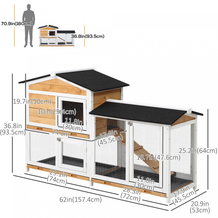 Pawhut 2-tier Wood Rabbit Hutch Backyard Bunny Cage Small Animal House W/ Ramp And Outdoor Run, Yell