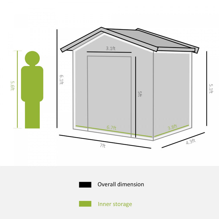 Outsunny 7' X 4' X 6' Garden Storage Shed Outdoor Patio Yard Metal Tool Storage House W/ Steel Floor