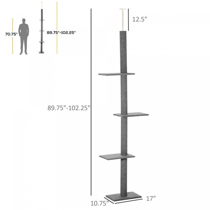Pawhut 100\" Floor To Ceiling Cat Tree W/ 3 Perches Activity Center For Kittens Cat Tower Furniture, 