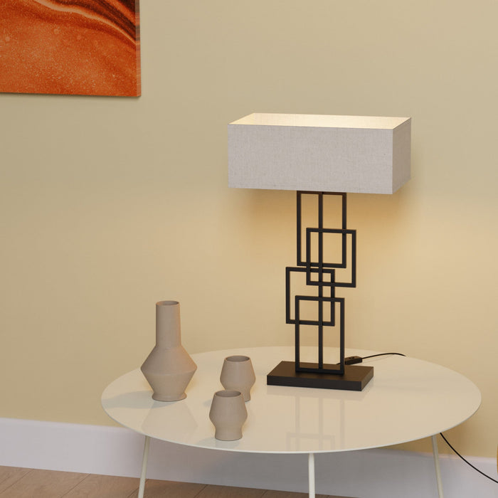 27\" Black Geometric Chic Table Lamp with Square Shade 