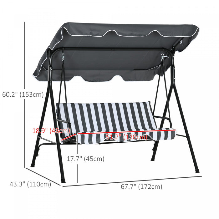 Outsunny 3-seat Patio Swing Chair With Adjustable Canopy Grey And White