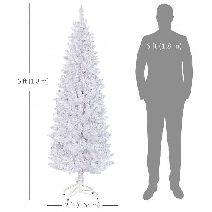 Homcom 6ft Tall Pencil Artificial Christmas Tree With Steel Base, White