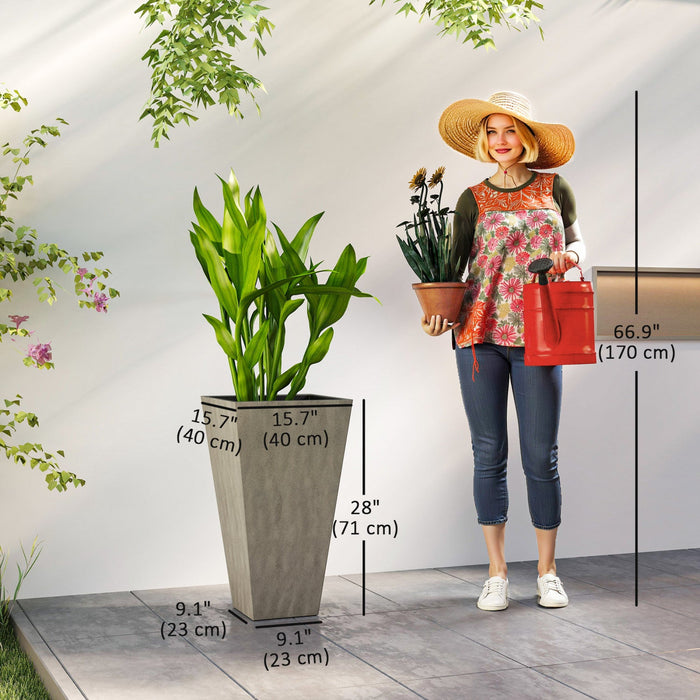 Outsunny 28" Tall Plastic Planters, Set of 3 Garden Flower Pots, Mixed Grey