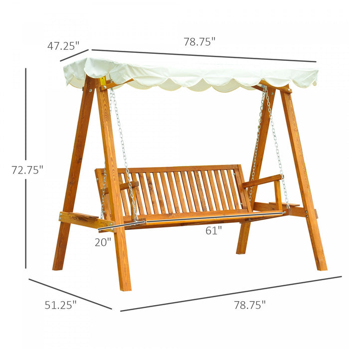 Outsunny 3 Seater Patio Swing Chair With Canopy Outdoor Wooden Swing Bench Hammock For Garden, Pools
