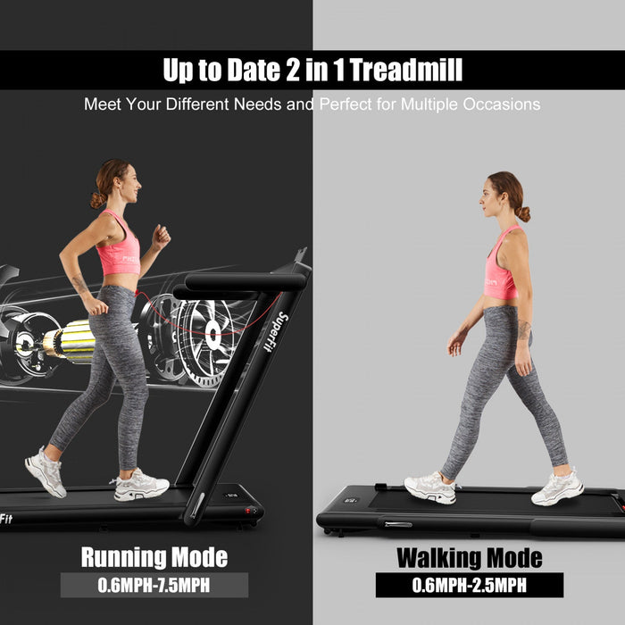 Superfit 2.25hp 2 In 1 Folding Treadmill Remote Control W/ App Control Speaker Black