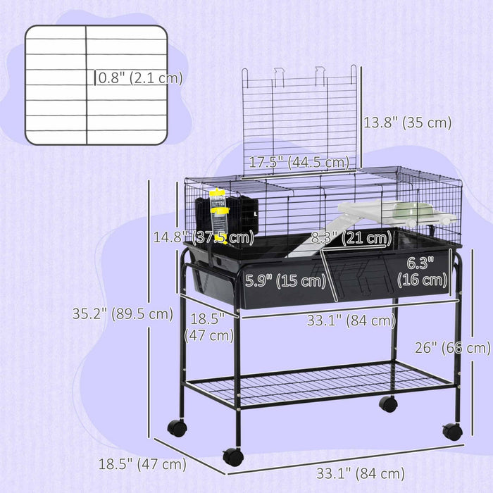 Pawhut Small Animal Cage, 35\" Rolling Guinea Pig Cage With Detachable Stand, Water Bottle, Food Dish