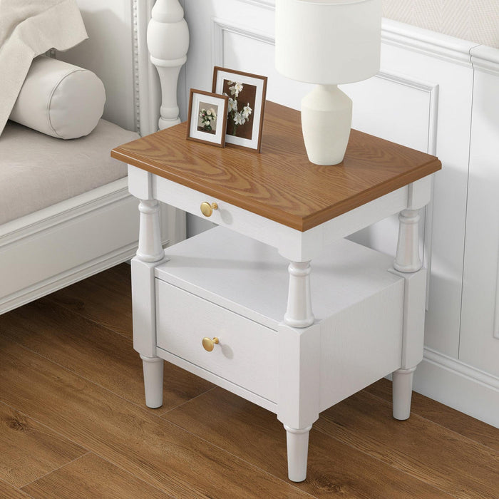 Emma 2-Drawer Wooden Bedroom Nightstand with Non-Slip Feet, Milk White  