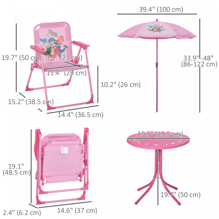 Outsunny Kids Folding Picnic Table And Chair Set Pattern Outdoor Garden Patio Backyard With Removabl