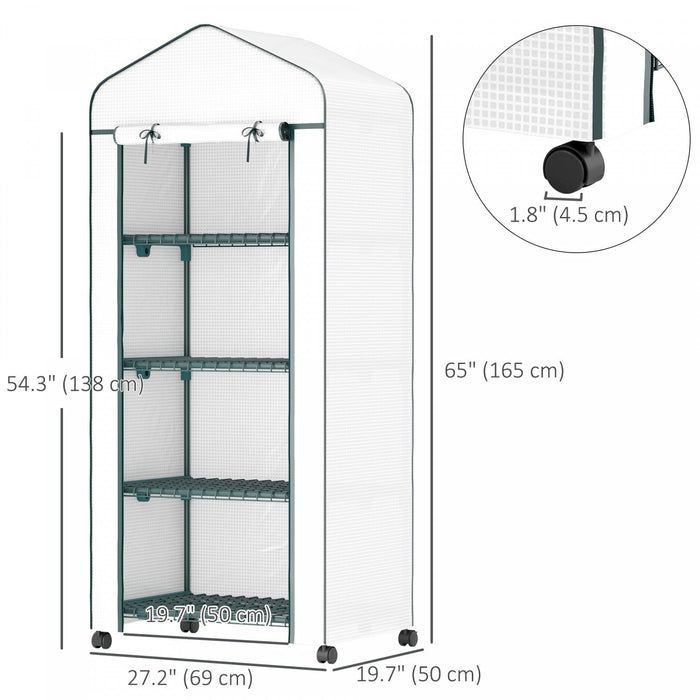 Outsunny Portable Greenhouse With 4 Tier Shelves, Pe Cover, White
