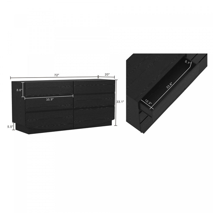 Ardea Contemporary 72\" Dresser in Black (6-Drawer) 