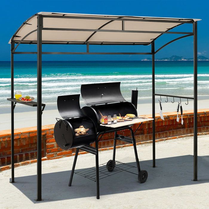 7'x4.5' Grill Gazebo Outdoor Patio Garden Bbq Canopy Shelter Storage Hook Beige