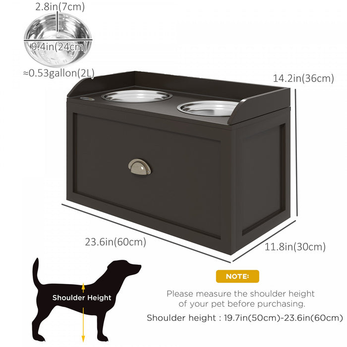 Pawhut Elevated Dog Bowls For Large Dogs, Raised Pet Feeding Station With 2 Stainless Steel Bowls, H