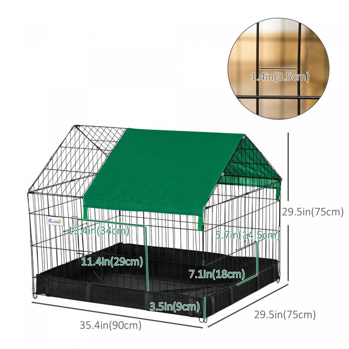 Pawhut Metal Rabbit Cage With Water-resistant Cover, Outdoor Small Animal Cage, Cat Playpen Kennel E