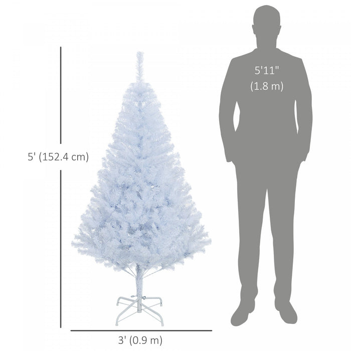 HOMCOM 5' Artificial Christmas Tree with 536 Branch Tips Metal Stand White