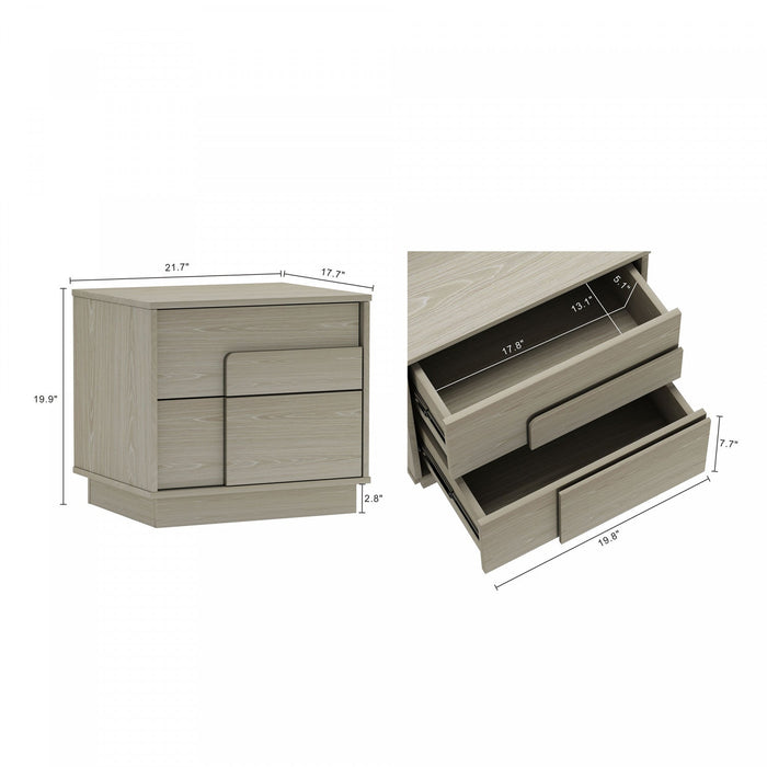Horizon Modern 22\" Nightstand in Whitewashed Oak (2-Drawer) - Set of 2 