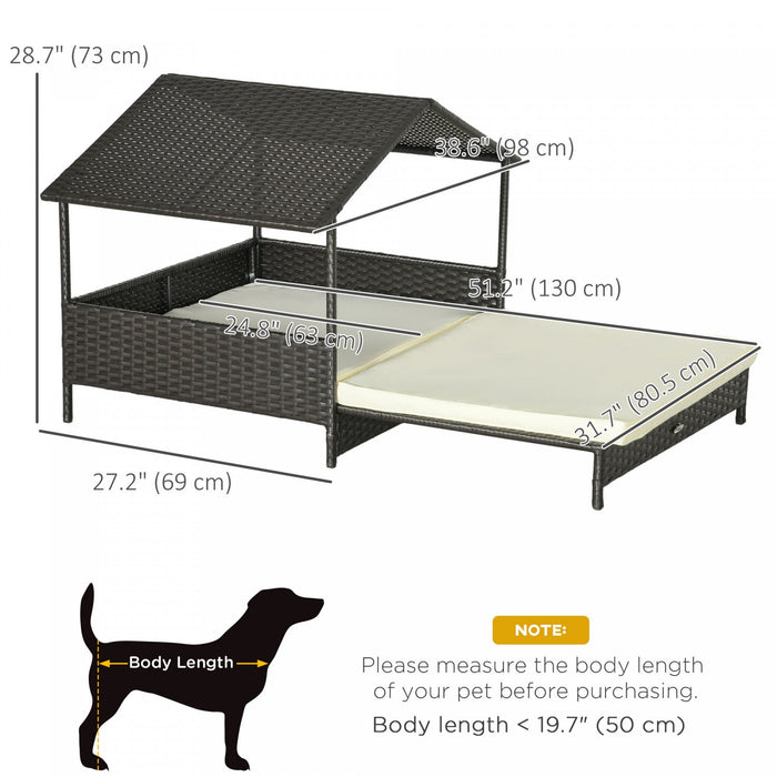 Pawhut Elevated Rattan Dog House Outdoor With Canopy, Extendable Wicker Dog Bed With Water-resistant