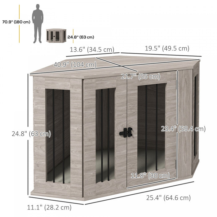 Pawhut 41\" Dog Crate Furniture, Corner Dog Crate End Table For Medium And Small Dogs, Indoor Dog Cag