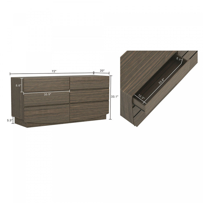 Ardea Contemporary 72\" Dresser in Walnut (6-Drawer) 