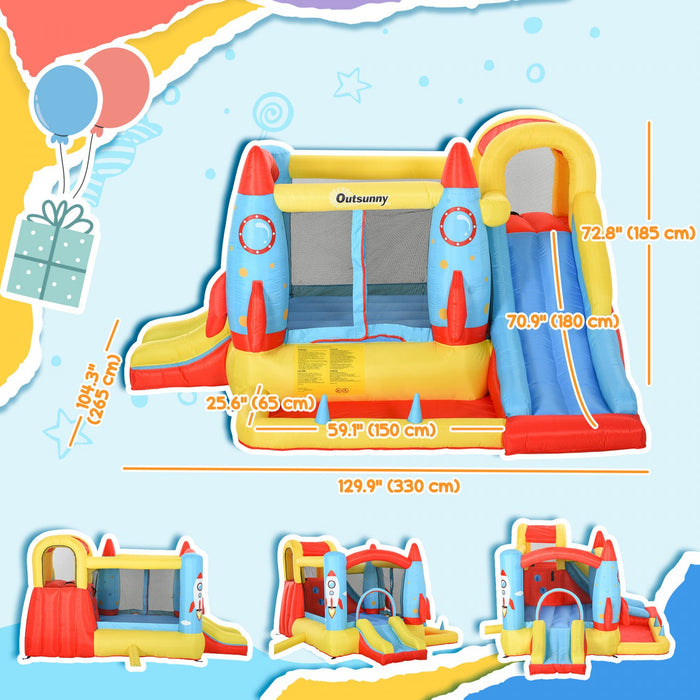Outsunny Bouncy Castles For Kids Inflatable Water Slide Trampoline, 4 In 1 Bounce House With 450w Ai