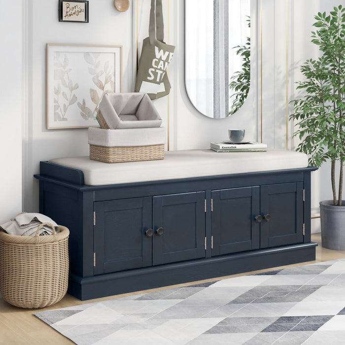 Daniel Solid Wood Storage Bench With 4-door Shoe Cabinet With Adjustable Shelves - Antique Navy 