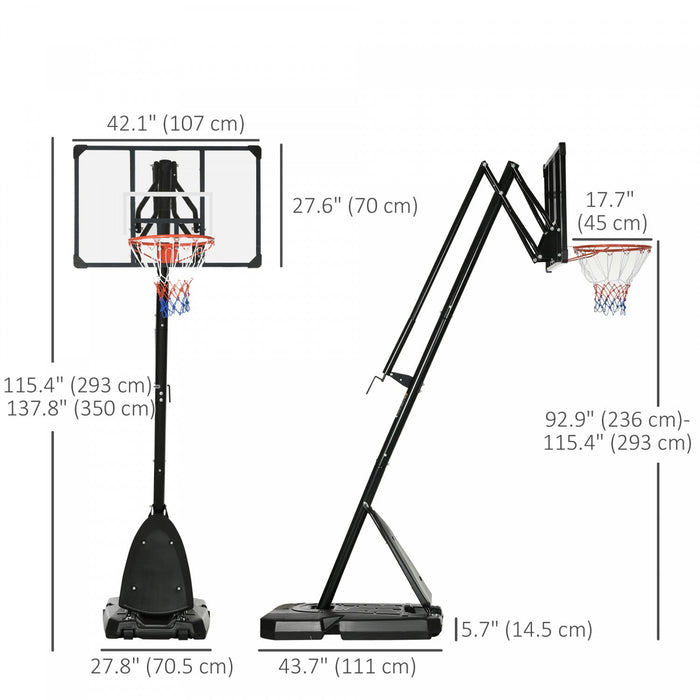 Soozier Portable Basketball Hoop W/ Wheels, Weighted Base, 115.4"-137.8"
