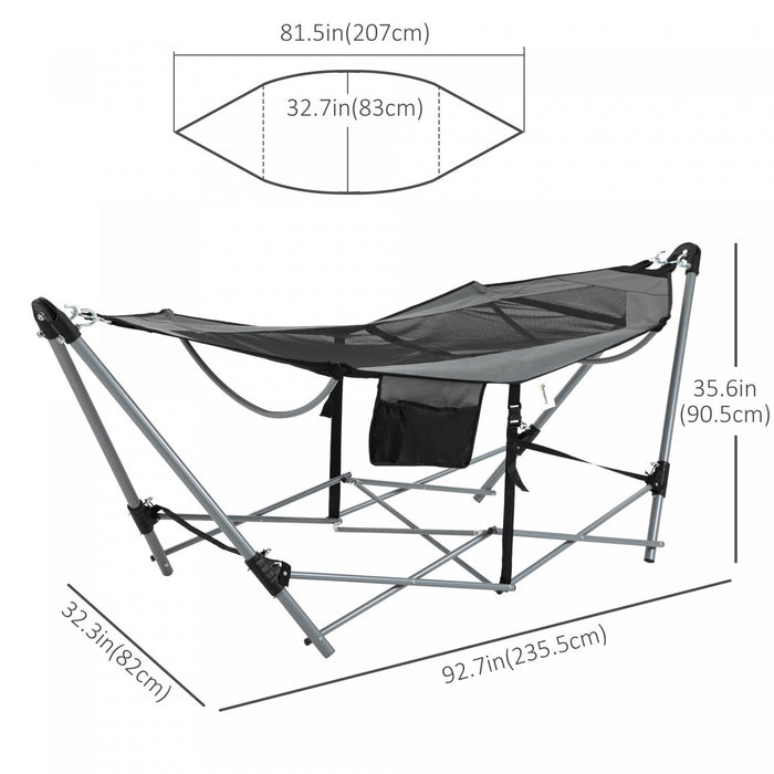 Outsunny Foldable Outdoor Hammock With Stand, Portable Hammock Bed With Carrying Bag And Pocket For 
