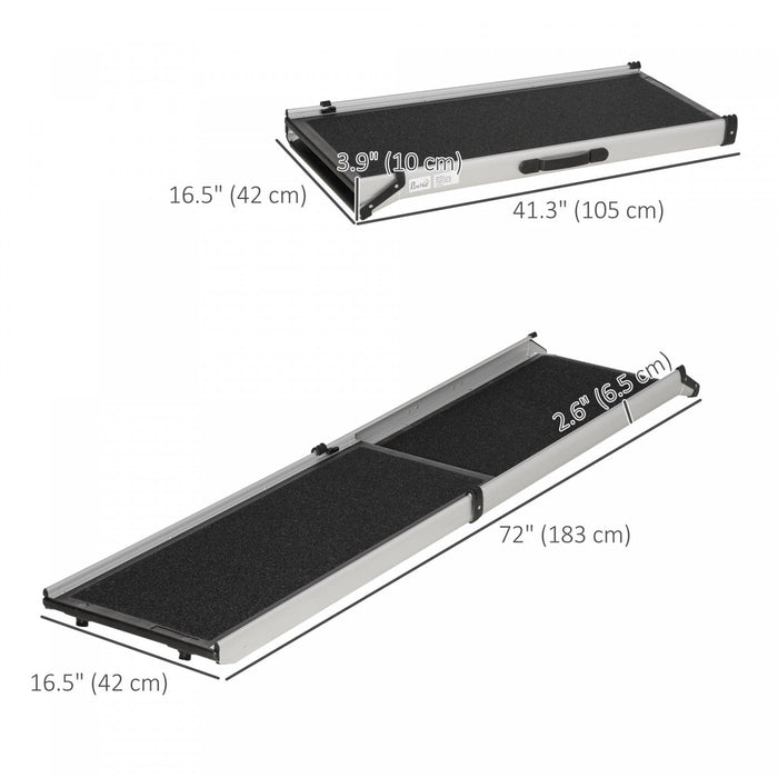 Pawhut 72-inch Portable Folding Dog Ramp For Cars, Trucks, Suvs, Non-slip Pet Ramp For Large Dogs, A