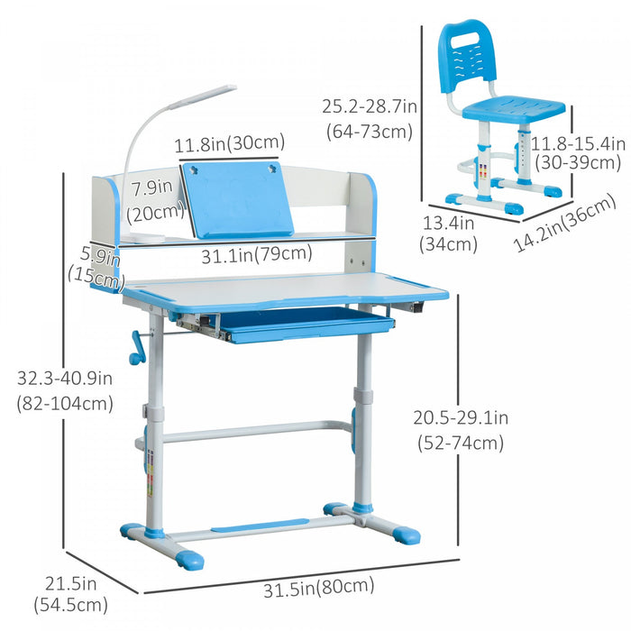 Qaba Kids Desk And Chair Set Height Adjustable Student Writing Desk Children School Study Table With