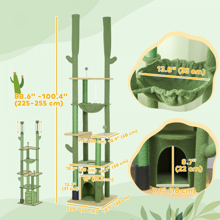 Pawhut Floor To Ceiling Cat Tree, 89\"-100\" Adjustable Height Cat Tower For Large Cats With Scratchin