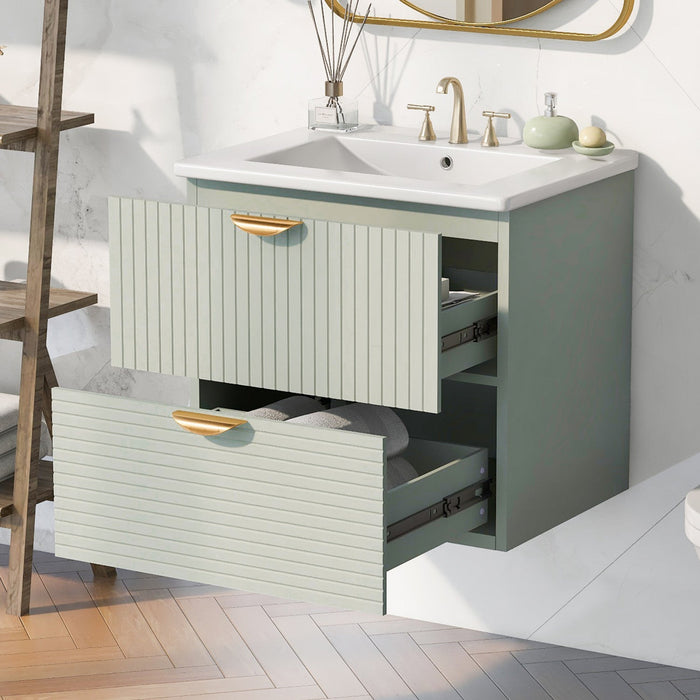 Emily 24\" Modern Wall-mounted Bathroom Vanity With Ceramic Sink - Green 