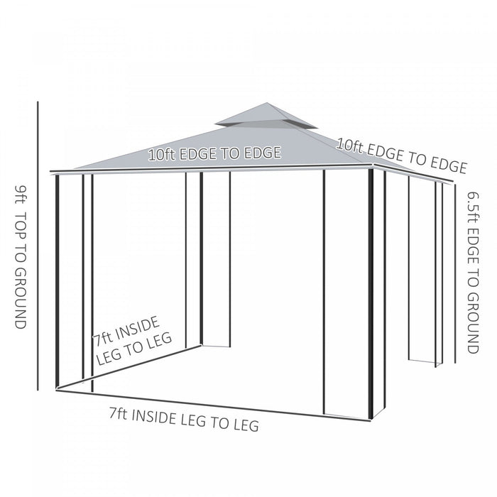 Outsunny 10' X 10' Steel Outdoor Patio Gazebo Canopy With Removable Mesh Curtains, Display Shelves, 