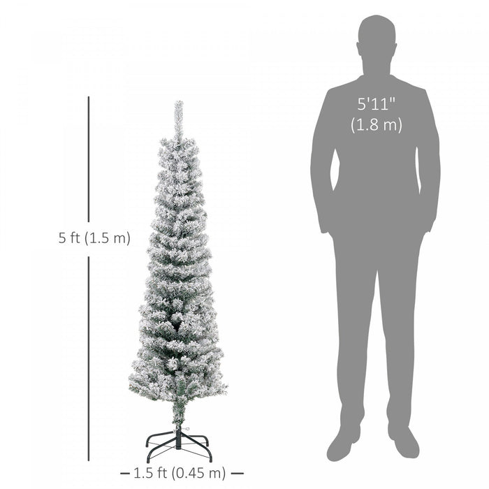 Homcom Snow Flocked Pencil Christmas Tree Slim Artificial Christmas Tree