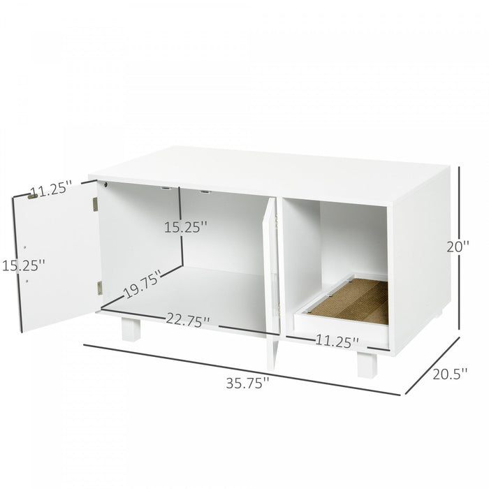 Pawhut Wooden Cat Washroom Pet Litter Box Enclosure Kitten House Nightstand End Table With Scratcher