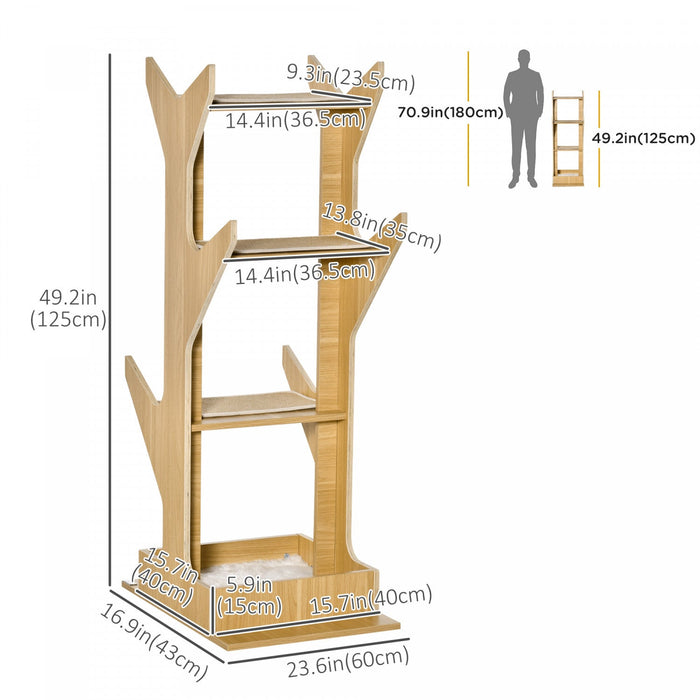 Pawhut 49\" Cat Tree With Resting House, 4-level Cat Tower Furniture With Soft Cushion, Activity Cent